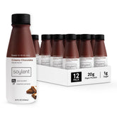Soylent Creamy Chocolate bottle front showing on-the-go nutrition