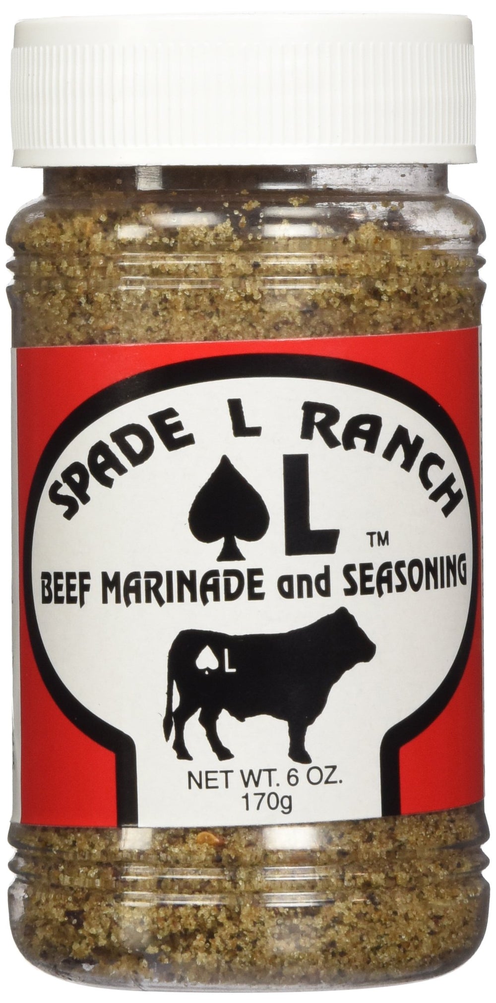 Spade L Ranch Beef Marinade bottle ready to marinate flavorful steaks.