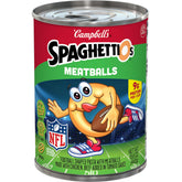SpaghettiOs football-shaped pasta with meatballs in a can for a fun lunch option