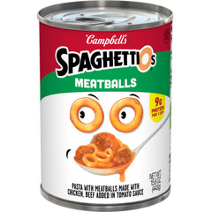SpaghettiOs Meatballs in a 15.6 oz can for quick family dinners.
