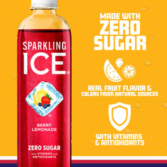 Close-up of Berry Lemonade label highlighting vitamins and natural colors