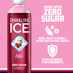 Sparkling Ice Black Cherry pack photo features 12 bottles of 17 oz each.