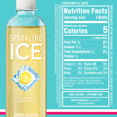 Sparkling Ice Blue Classic Lemonade bottle highlights bright citrus flavor with zero sugar