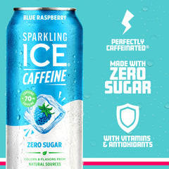 Pour of Sparkling Ice Caffeine Blue Raspberry into a glass, showcasing fizz.