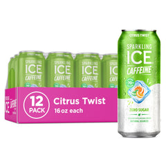 Sparkling Ice Caffeine Citrus Twist can front label highlighting citrus flavor and caffeine boost.
