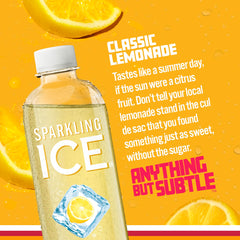 Glass with bubbles shows Sparkling Ice Classic Lemonade's crisp aroma.
