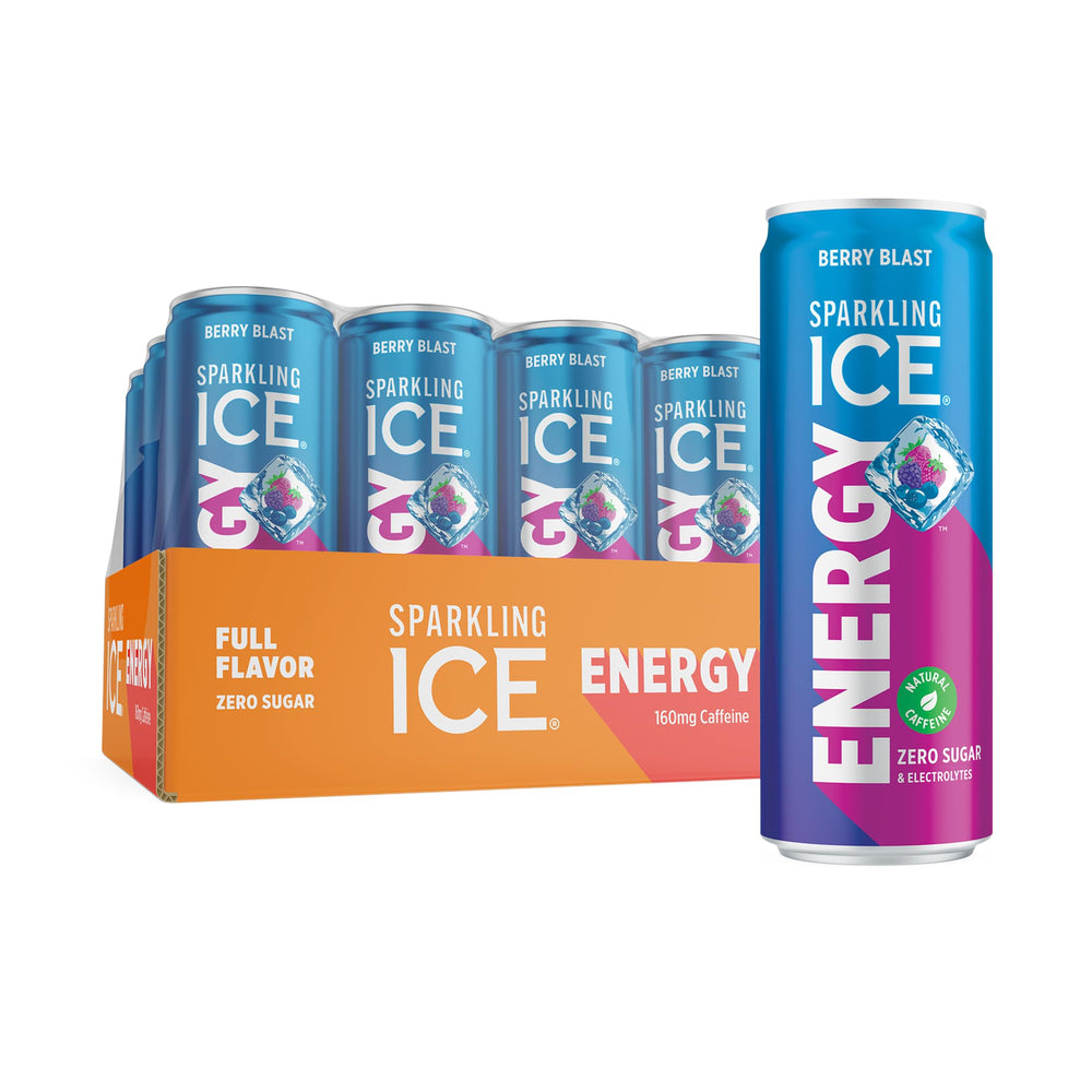 Sparkling Ice Energy Berry Blast can front view with caffeine boost for focus