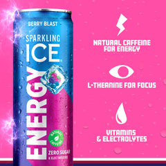 Close-up on vitamins and electrolytes in Sparkling Ice Energy Berry Blast