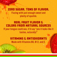 Sparkling Ice Kiwi Strawberry label highlights vitamins and antioxidants in a bright bottle.