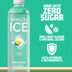 Sparkling Ice Lemon Lime bottle label featuring vitamins.