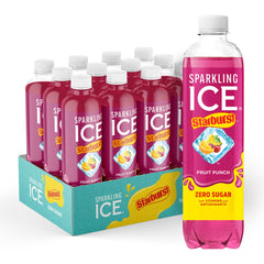 Sparkling Ice STARBURST Fruit Punch bottle front with zero sugar refreshment.