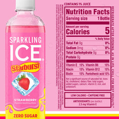 Sparkling Ice STARBURST strawberry bottle with bright fruit aroma and zero sugar.