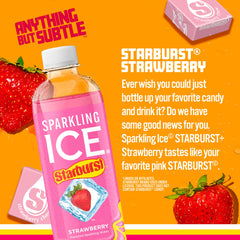 Sparkling Ice STARBURST Strawberry label design featuring natural color sources.
