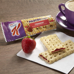 Special K Pastry Crisp frosting drizzle close-up for on-the-go snacking.
