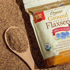 Spectrum Essentials flaxseed baking hero shot showing fiber-rich ingredient