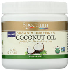 Spectrum Essentials Organic Coconut Oil jar with natural aroma for daily skin care.