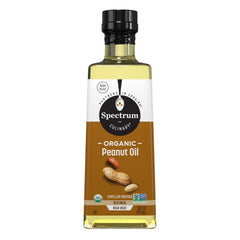 Spectrum peanut oil bottle highlighting organic, expeller-pressed refined oil for versatile cooking.