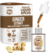 Spice Drop Pure Ginger Extract bottle releasing a rich aroma for cooking and beverages.