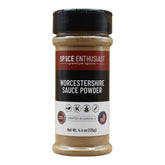 SPICE ENTHUSIAST Worcestershire Sauce Powder bottle-front for quick umami flavor boost.
