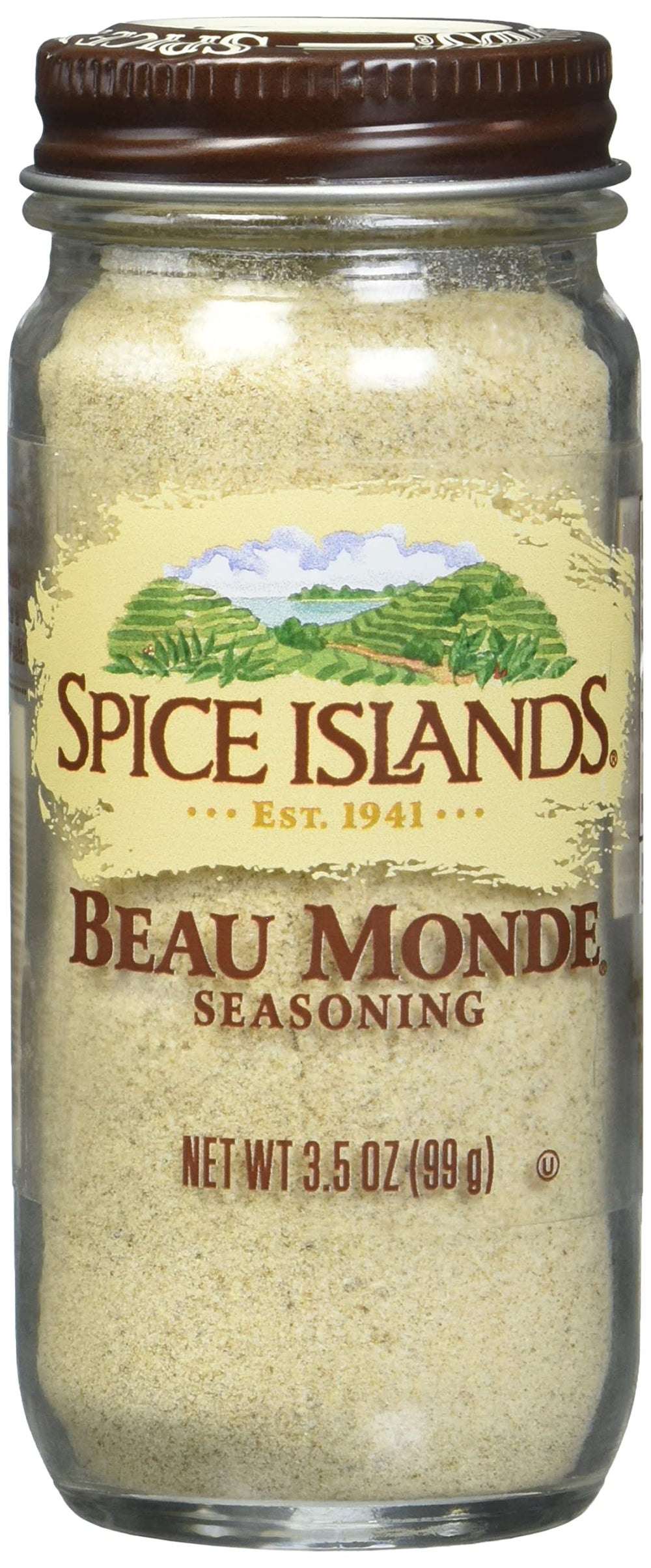 Spice Islands Beau Monde bottle pouring for universal flavor enhancement