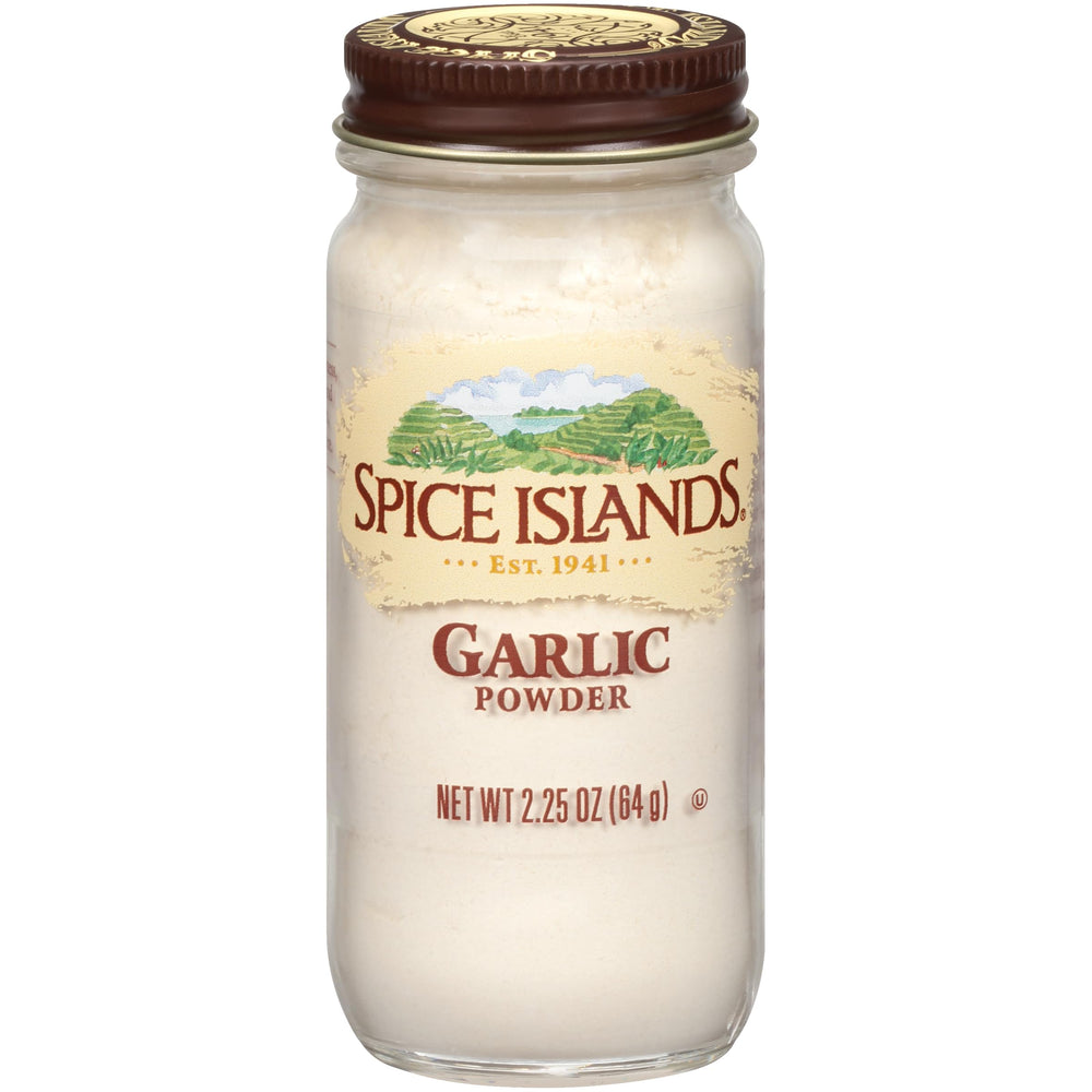 Spice Islands Garlic Powder bottle on shelf shows pure flavor potential for everyday cooking.