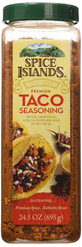 Spice Islands Premium Taco Seasoning pour of chipotle cocoa powder for depth.