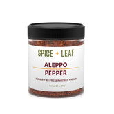 SPICE + LEAF Premium Aleppo Pepper jar with mild fruity heat for versatile cooking.