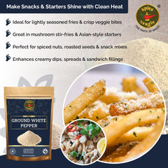 SPICE MAGIC Ground White Pepper pairs with seafood dishes to enhance delicate flavors.
