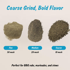 Spice Profile coarse-ground pepper closeup emphasizes visible spice for robust seasoning.
