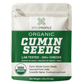 Spice Profile organic cumin seeds (whole) in a resealable 4oz pouch, ideal for tempering curries.
