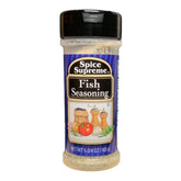 Spice Supreme Fish Seasoning bottle pour enhances seafood flavor.