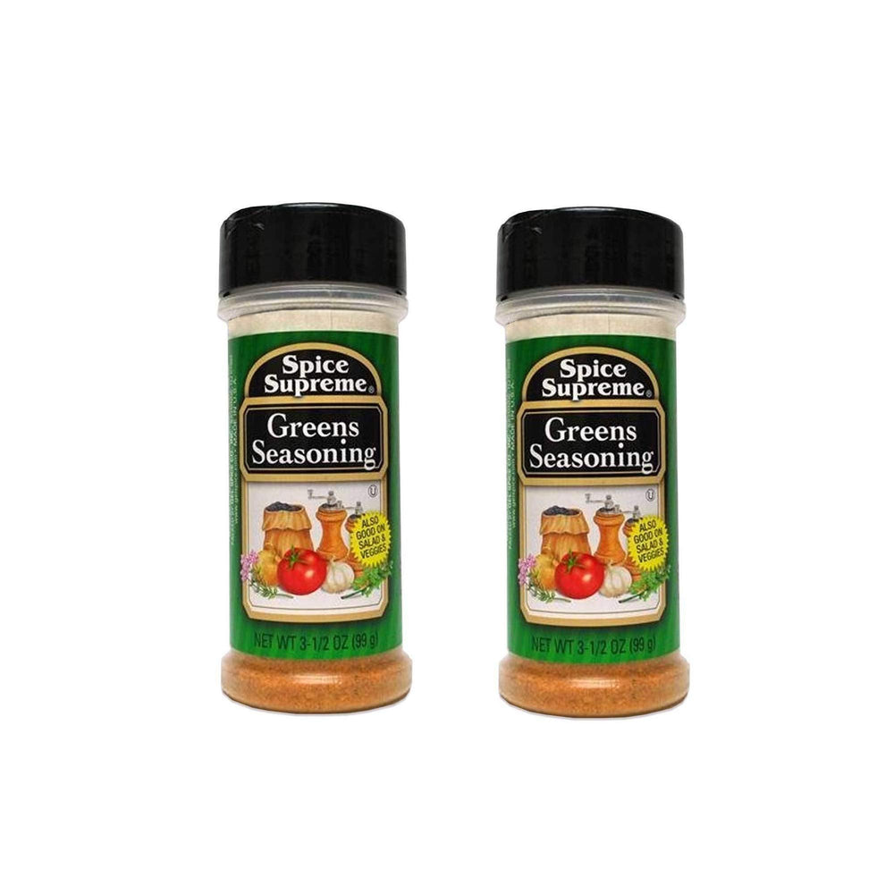 Spice Supreme Greens Seasoning bottle pouring for flavorful salads and roasted vegetables