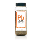 Spiceology Extra Coarse Black Pepper bottle pouring for bold flavor at the table.