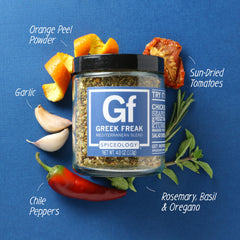 Greek Freak dry spice blend spread across surface showing texture and depth