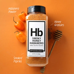 Spiceology Smoky Honey Habanero rub jar showcases gluten-free, chef-crafted versatility for wings