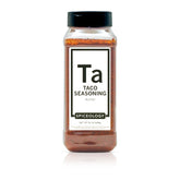 Spiceology Taco Seasoning bottle front ready for tacos and fajitas.