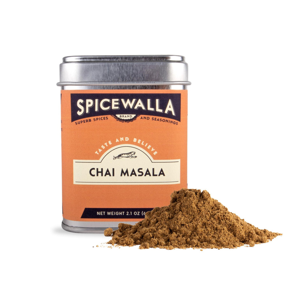 Spicewalla Masala Chai Spice in a jar enhances tea and latte flavor.