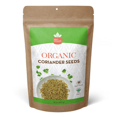 SPICY ORGANIC whole coriander seeds packshot for grinding and flavoring dishes