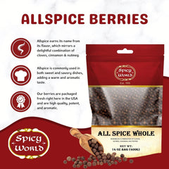 Spicy World allspice berries closeup showing large glossy seeds