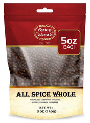 Spicy World allspice whole berries in a 5oz bag for curry and dessert spice.
