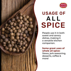 Spicy World pantry jar of allspice berries ready for spice blends.