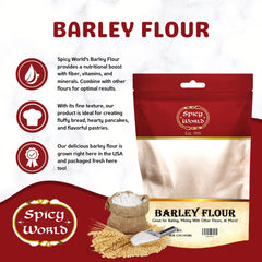Spicy World Barley Flour bowl pouring, ideal for fluffy breads and pancakes