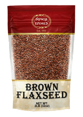 Spicy World brown flaxseed 2lb bag displayed for baking and smoothies