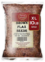 Spicy World brown flaxseed bag, a pantry staple for fiber and omega-3.