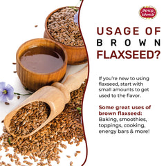 Spicy World brown flaxseed closeup reveals tiny golden seeds