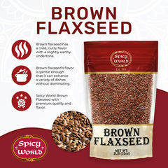 Spicy World flaxseed in bowl highlights fiber and omega-3 benefits