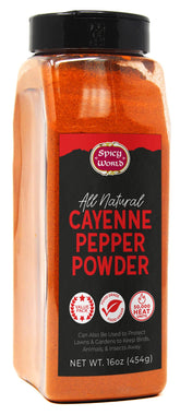Spicy World cayenne pepper powder jar on a kitchen counter enhancing flavor in dishes