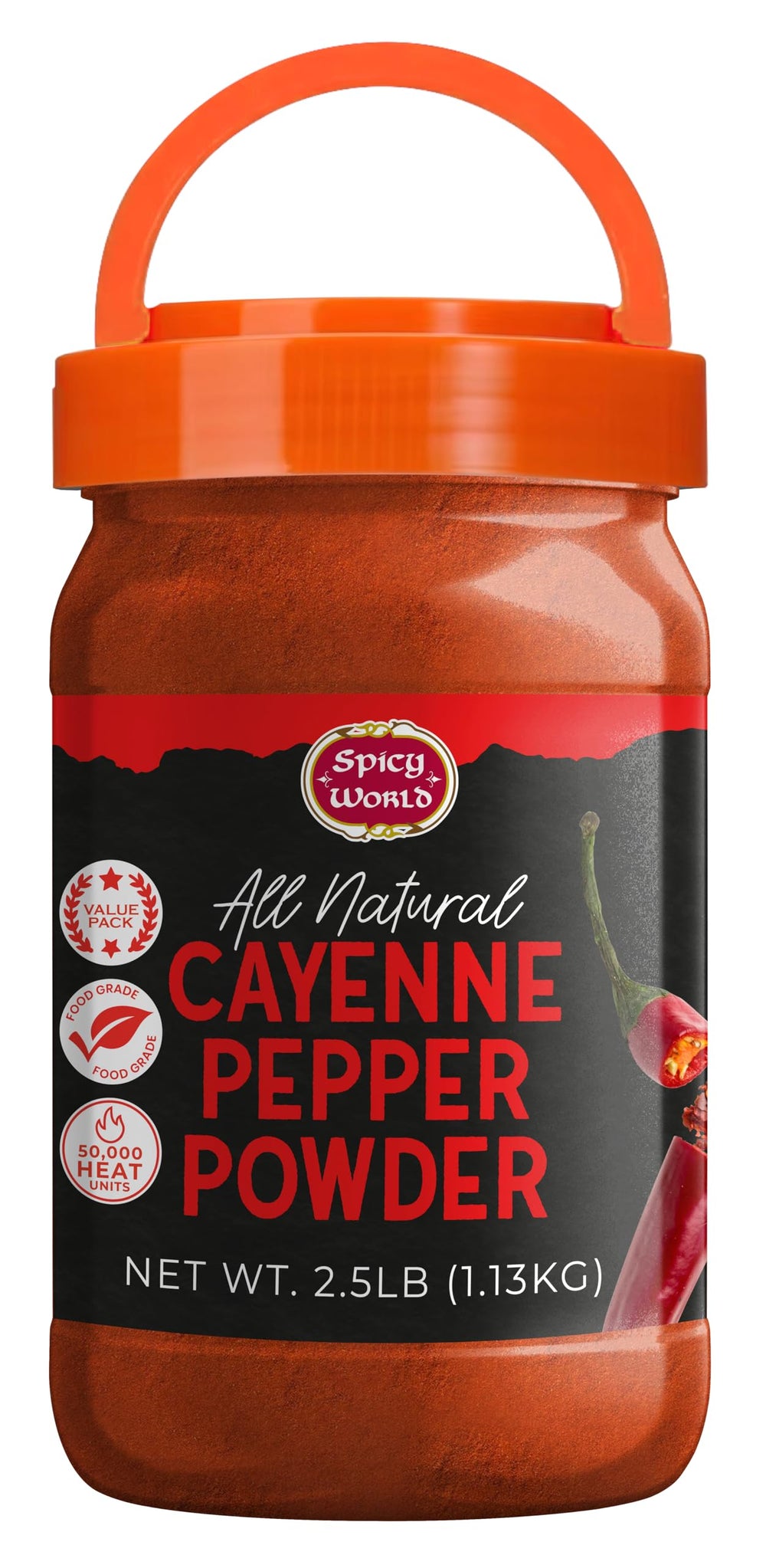 Spicy World cayenne pepper powder jar highlighting premium aroma for cooking