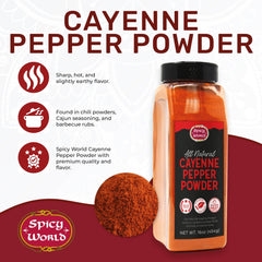 Close-up of cayenne powder texture with vibrant red hue