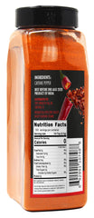 Spicy World cayenne powder pours from the jar to spice sauces and rubs